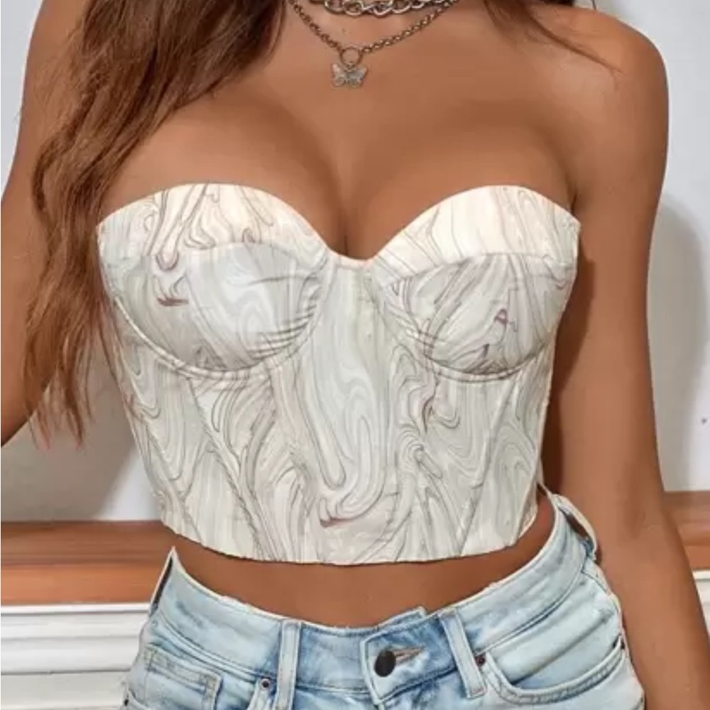 White and Cream Strapless Corset Top